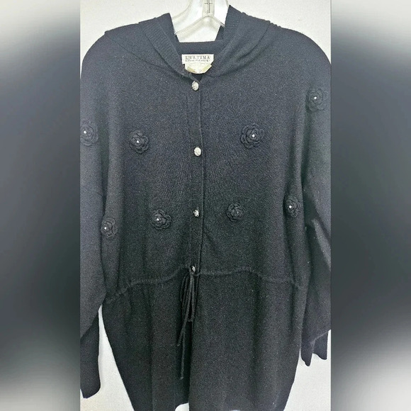 Vintage L'ultima Lambswool Angora blends Metal Sz L 3D knit Drawstring Hooded - Picture 9 of 11